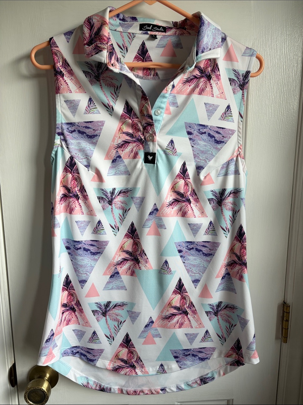 Bad Birdie Golf Pastel Palm Print Sleeveless Polo Top